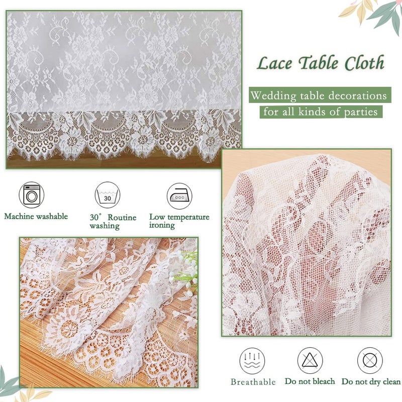 B.Cool B-COOL 10 Pieces Lace White Table Cloth 60x120 Inch Vintage Wedding Floral Tablecloth for Rectangle Tables Sweetheart Lace Fabric Rustic Wedding Ceremony Decor - Image 5
